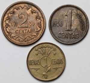 Lithuania, 1-2 centai 1925-1936 - set (3pcs)