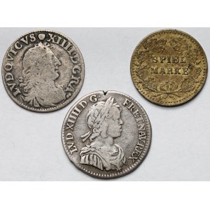 Francja, Monety srebrne 1643-1676 i Spiel Marke - zestaw (3szt)