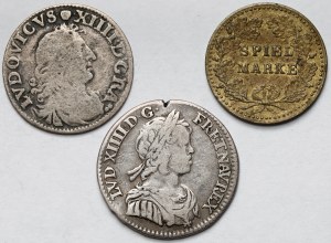 Francúzsko, strieborné mince 1643-1676 a Spiel Marke - sada (3ks)
