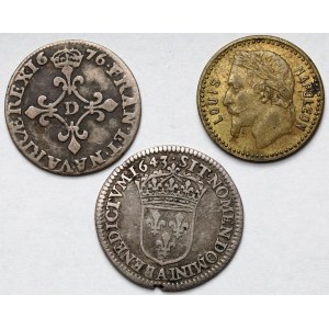 Francja, Monety srebrne 1643-1676 i Spiel Marke - zestaw (3szt)