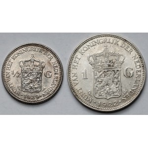 Niderlandy, Wilhelmina, 1 i 1/2 guldena 1922-1929 - zestaw (2szt)