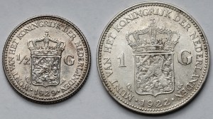 Netherlands, Wilhelmina, 1 and 1/2 guilders 1922-1929 - set (2pcs)