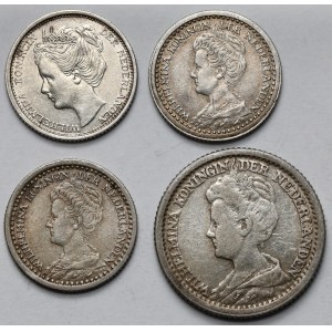 Niderlandy, Wilhelmina, 10-25 cents 1904-1925 - zestaw (4szt)