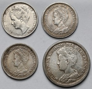 Netherlands, Wilhelmina, 10-25 cents 1904-1925 - set (4pcs)