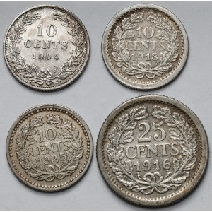 Niderlandy, Wilhelmina, 10-25 cents 1904-1925 - zestaw (4szt)