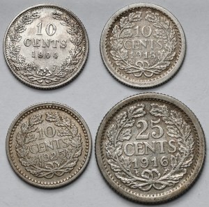 Nizozemsko, Wilhelmina, 10-25 centů 1904-1925 - sada (4ks)