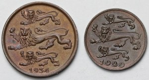 Estonia, 1-2 senti 1929-1934 - zestaw (2szt)