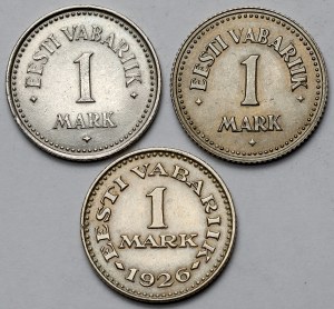Estonia, 1 marka 1922-1926 - zestaw (3szt)