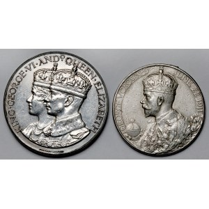 Anglia, Jerzy V i Jerzy VI, SREBRO Medale koronacyjne 1911 i 1937 (2szt)