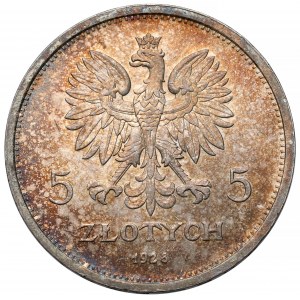 Nike 5 złotych 1928, Warszawa - znak DALEJ - piękna