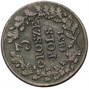 Powstanie Listopadowe, 3 grosze 1831 KG - skrętka 90 stopni
