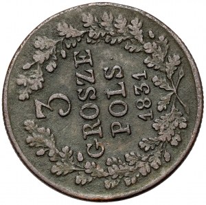 Révolte de novembre, 3 pennies 1831 KG - torsion de 90 degrés