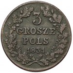 Powstanie Listopadowe, 3 grosze 1831 KG - skrętka 90 stopni