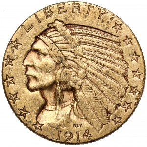 USA, 5 dolarów 1914-D, Denver - Głowa Indianina