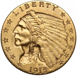 USA, $2 1/2 1915, Philadelphia - hlava indiána