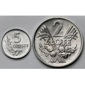 5 groszy 1960 i 2 złote 1974 - zestaw (2szt)