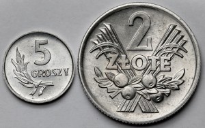 5 pennies 1960 and 2 zlotys 1974 - set (2pcs)