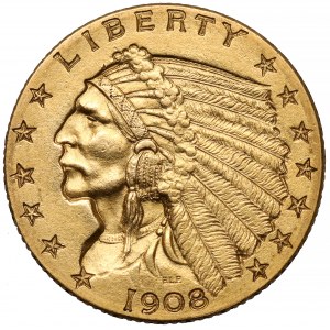USA, 2 1/2 dolara 1908, Philadelphia - Głowa Indianina