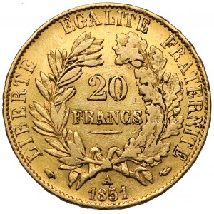 Francja, 20 franków 1851-A, Paryż