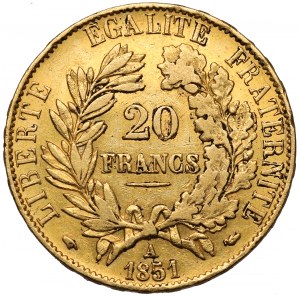 Francja, 20 franków 1851-A, Paryż