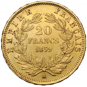 Francja, Napoleon III, 20 franków 1859-A, Paryż