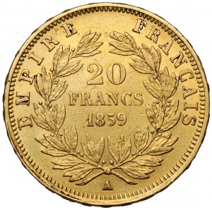 Francie, Napoleon III, 20 franků 1859-A, Paříž