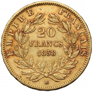 Francie, Napoleon III, 20 franků 1858-BB, Štrasburk