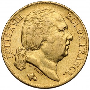 Francja, Ludwik XVIII, 20 franków 1818-W, Lille