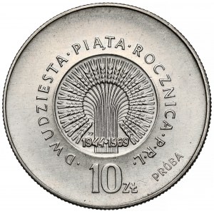 Próba NIKIEL 10 złotych 1969, 25. rocznica PRL - duże napisy