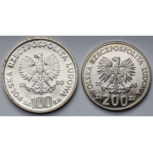 SREBRO 100 złotych 1980 i Próba CuNi 200 złotych 1985 - zestaw (2szt)