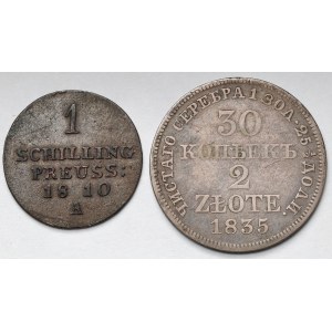 30 kopiejek = 2 złote 1835 MW, Warszawa i Szeląg 1810-A, Berlin - zestaw (2szt)