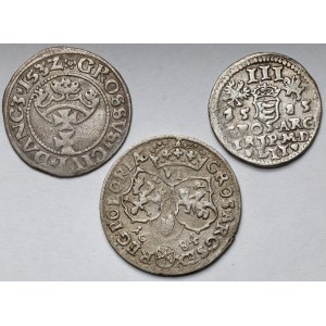 Grosz Gdańsk 1532, Trojak Wilno 1585 i Szóstak Bydgoszcz 1684 - zestaw (3szt)