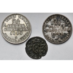 Niemcy, Szeląg 1700 i 2-1/2 grosza 1849-1859 - zestaw (3szt)