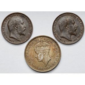 Wlk. Brytania, Farthing 1903-1905 i 20 centów 1939 - zestaw (3szt)