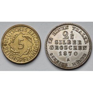 2-1/2 grosza 1870-A i 5 fenigów 1935-A - zestaw (2szt)