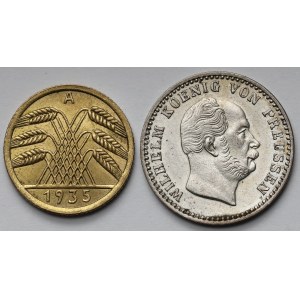 2-1/2 grosza 1870-A i 5 fenigów 1935-A - zestaw (2szt)
