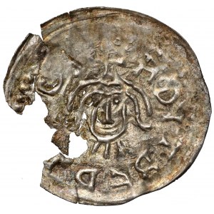 Wielkopolska, Władysław Odonic, Denar brakteatowy, Gniezno - popiersie Św. Wojciecha
