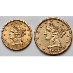 USA, 2-1/2 dolara 1903 i 5 dolarów 1882 - zestaw (2szt)