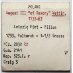 August III Sas, Półtorak Lipsk 1753 - PULTORAK - ex. Karolkiewicz