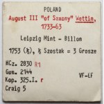 August III Sas, 1/2 szóstaka (Trojak) Lipsk 1753 - 1/2 Sz - ex. Karolkiewicz
