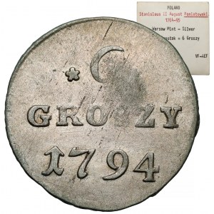 Poniatowski, 6 groszy 1794 - rzadka odmiana - ex. Karolkiewicz