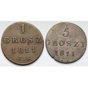 Księstwo Warszawskie, 1 i 5 groszy 1811 - zestaw (2szt)