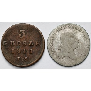Księstwo Warszawskie, 3 grosze 1811 i 1/6 talara 1814 - zestaw (2szt)