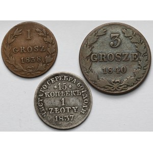 15 kopiejek = 1 złoty 1837 i 1-3 grosze 1838-1840 - zestaw (3szt)