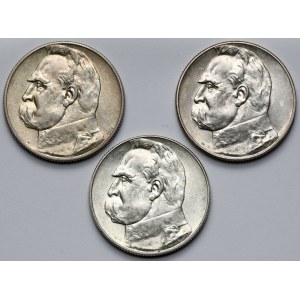 Piłsudski 5 złotych 1934-1936, w tym Strzelecki - zestaw (3szt)