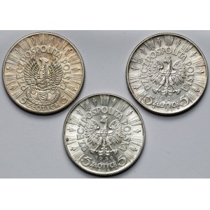 Piłsudski 5 złotych 1934-1936, w tym Strzelecki - zestaw (3szt)