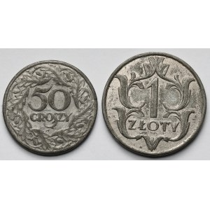 50 groszy i 1 złoty - fałszerstwa z epoki - zestaw (2szt)