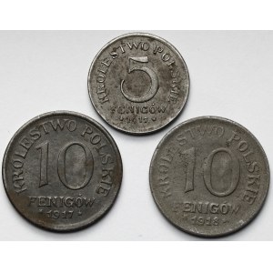 Królestwo Polskie, 5-10 fenigów 1917-1918 - zestaw (3szt)