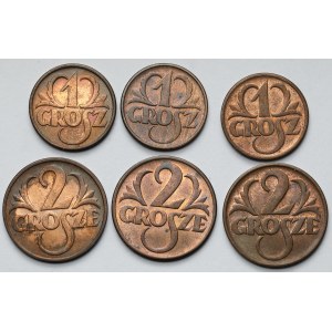 1-2 grosze 1937-1939 - zestaw (6szt)