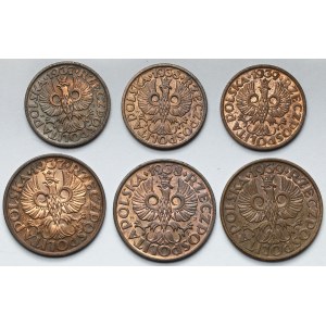 1-2 grosze 1937-1939 - zestaw (6szt)